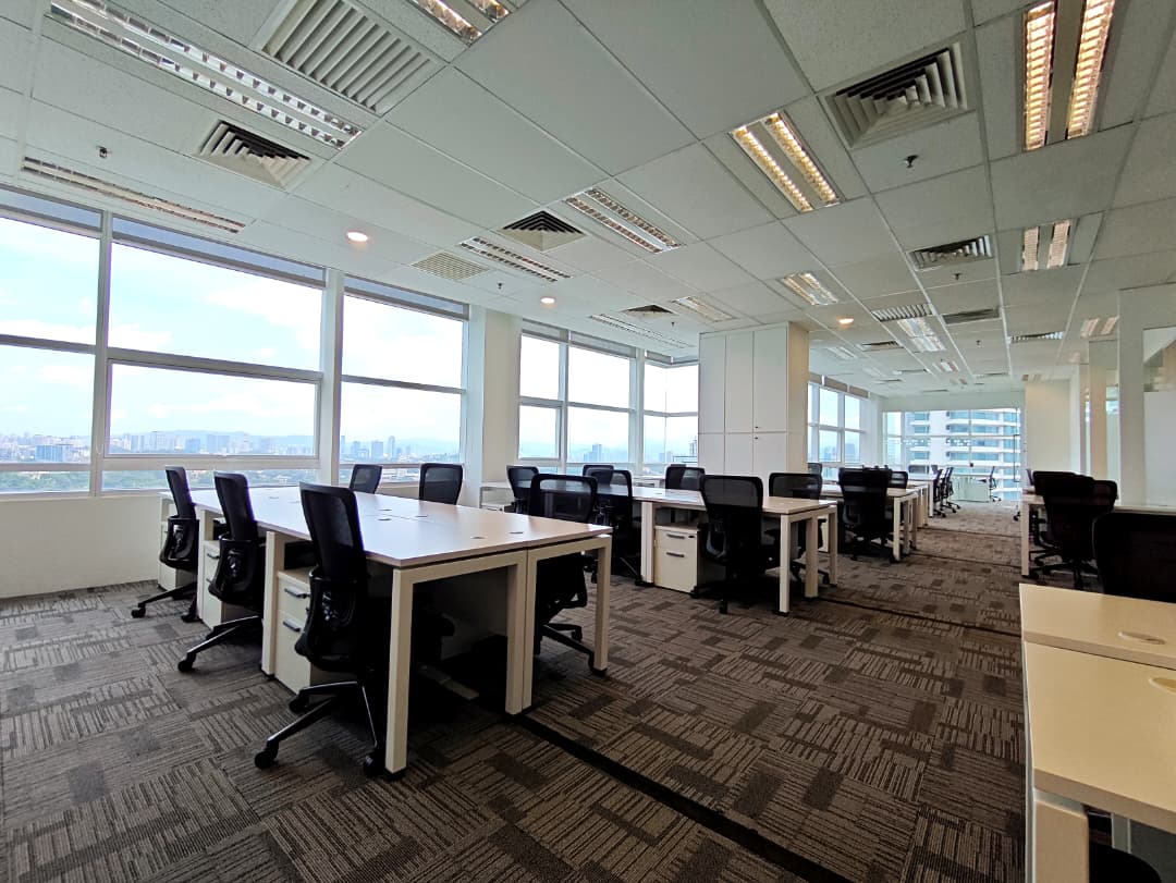 Open-plan workspace with city views