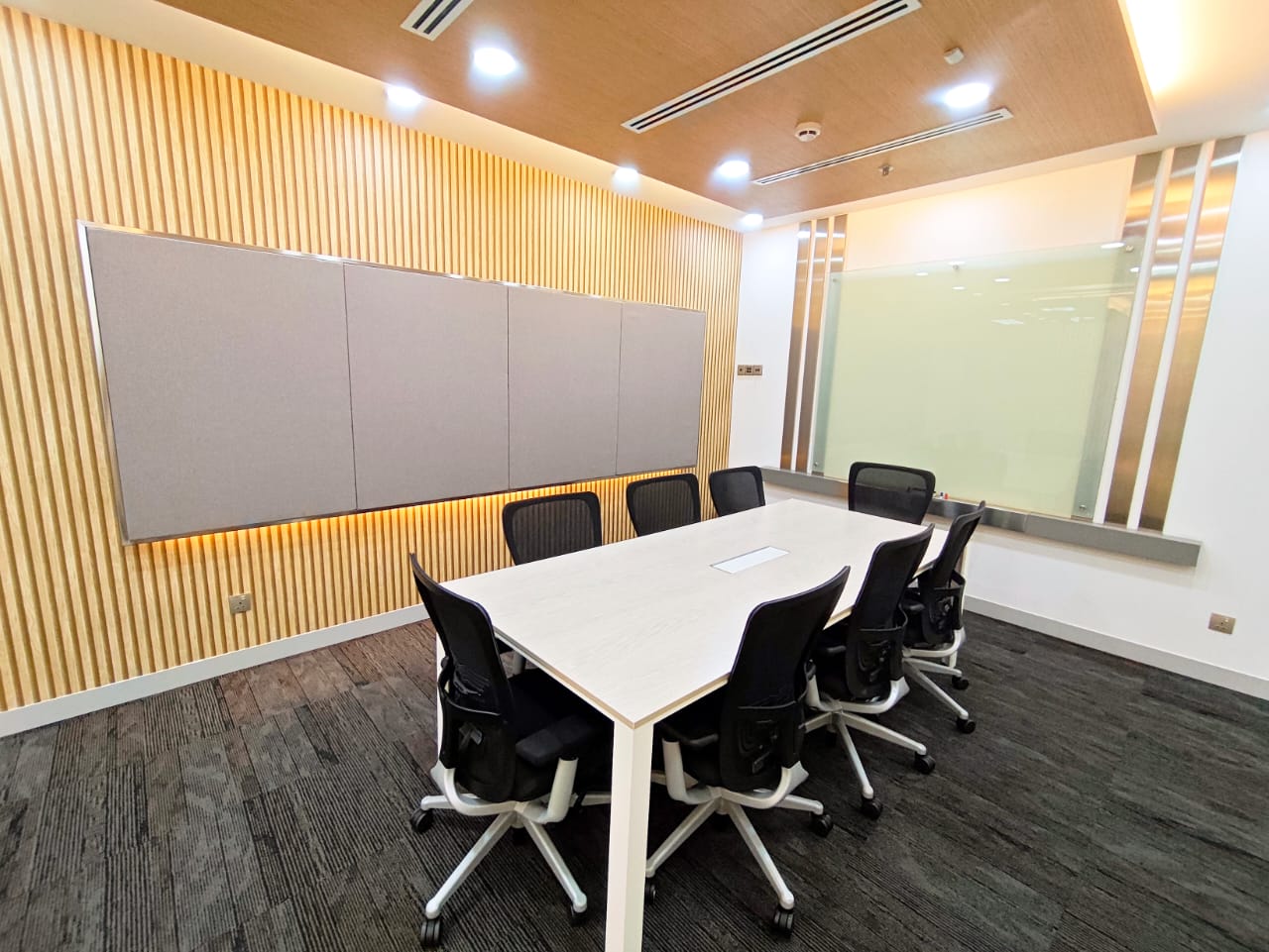 Boardroom with timber feature wall