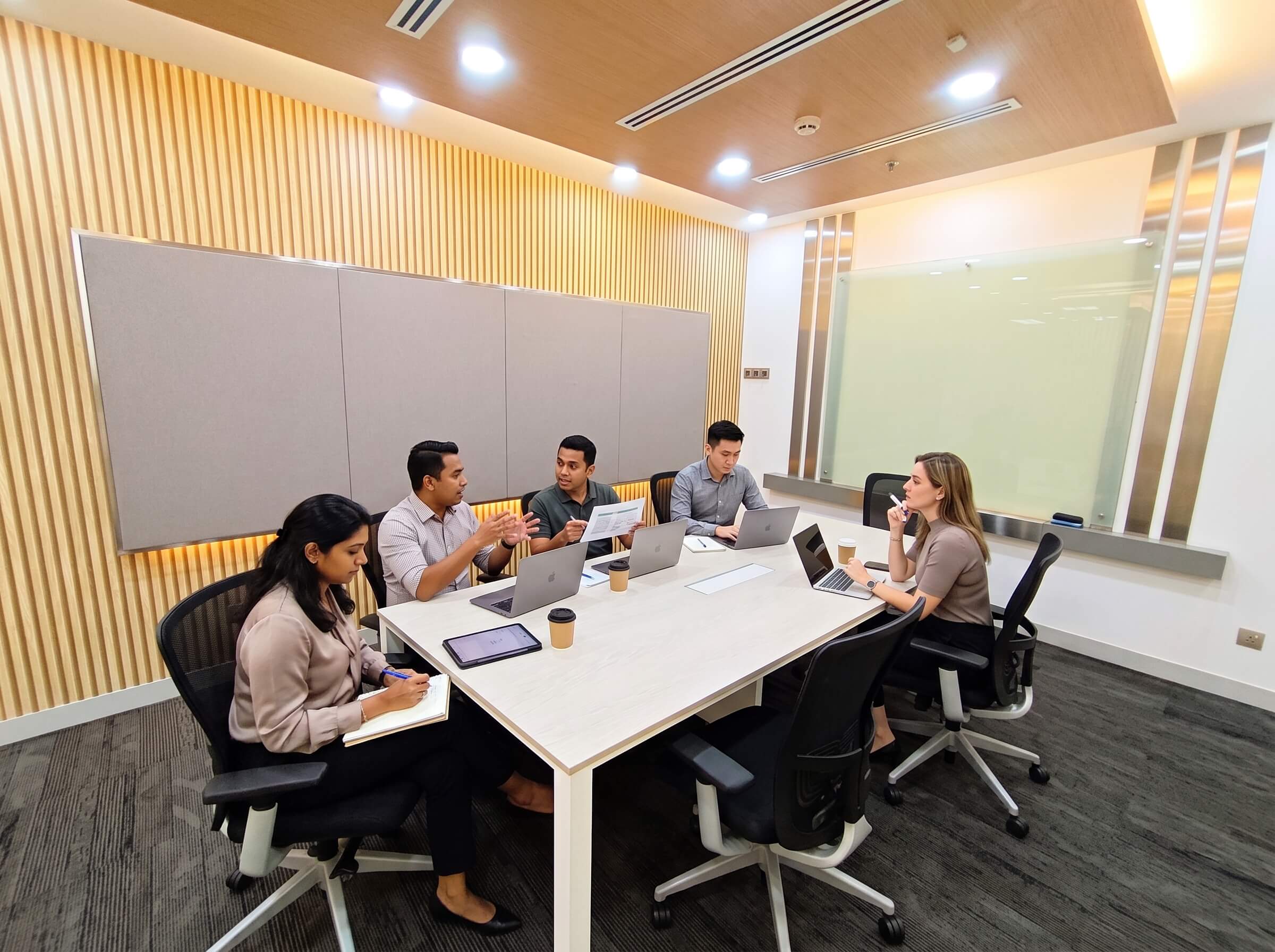 Boardroom with timber feature wall